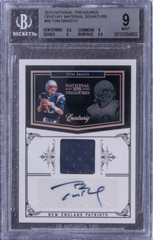 2010 Panini National Treasures Century Material Signature #88 Tom Brady Signed Patch Card (#1/1) - BGS MINT 9/BGS 10